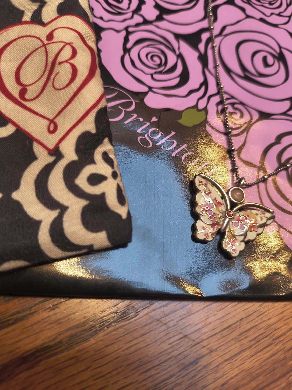 Brighton Pink Enamel Double Sided Butterfly Pendant Necklace